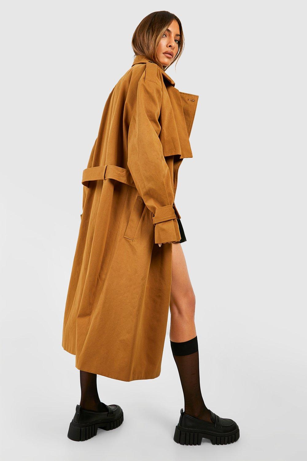 Oversized Double Breast Belt Detail Trench Coat boohoo